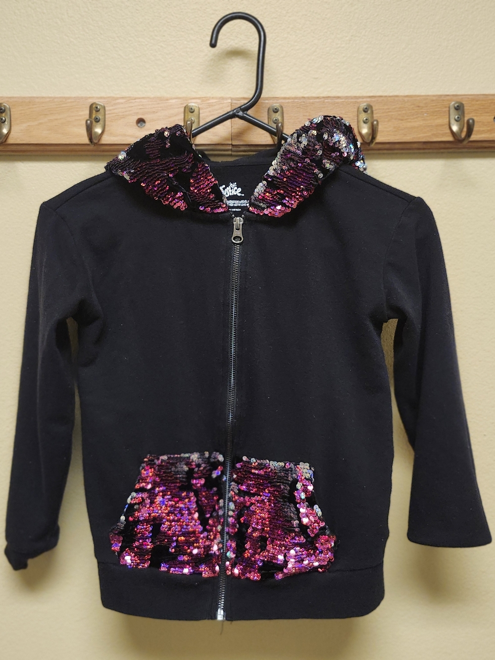 Justice Girls Black & Pink Sequin Cat-Ear Hoodie